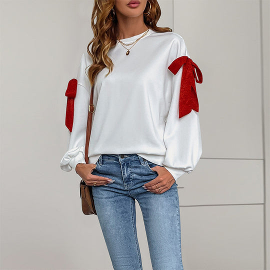 Damen Oversize-Sweatshirt mit dekorativen Schleifen an den Ärmeln Nord Taschen