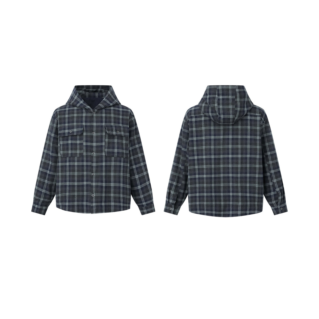 Herren Karo-Overshirt mit Kapuze, wattierter Hemdjacke und aufgesetzten Pattentaschen Nord Taschen
