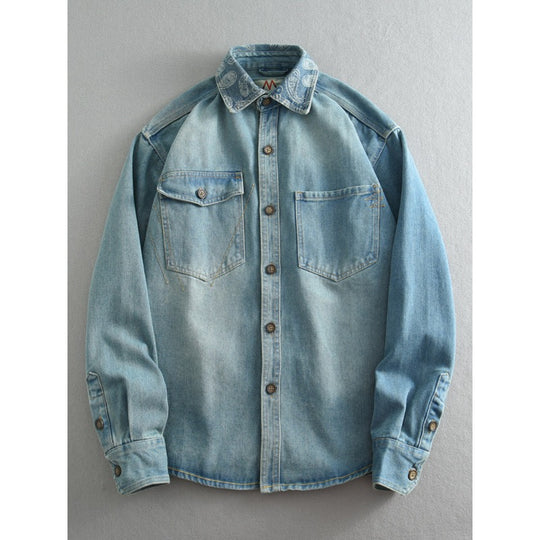 Unisex Overshirt aus gewaschenem Denim mit Relaxed‑Schnitt und Pattentaschen Nord Taschen