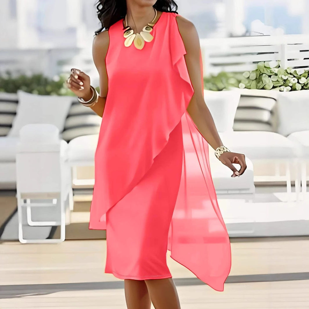 Damen asymmetrisches Chiffonkleid mit fließendem Schnitt