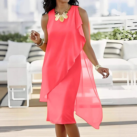Damen asymmetrisches Chiffonkleid mit fließendem Schnitt