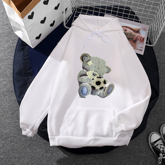 Damen nan kuscheliger Kapuzenpullover mit Teddy-Applikation, weichem Fleece-Futter und Kängurutasche Nord Taschen