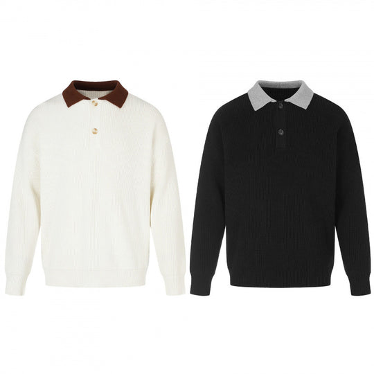 Herren Feinstrick-Polo mit Henley‑Knopfleiste und kontrastierendem Polokragen Nord Taschen