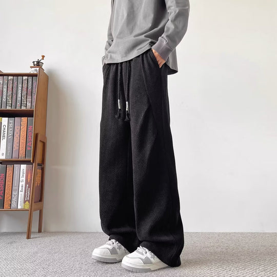 Herren Weite Lounge‑Hose mit Kordelzug und Fischgrät‑Struktur Nord Taschen