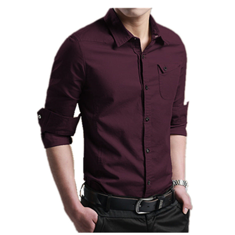 Herren Slim-Fit Baumwollhemd mit Brusttasche und Kontrastknöpfen Nord Taschen