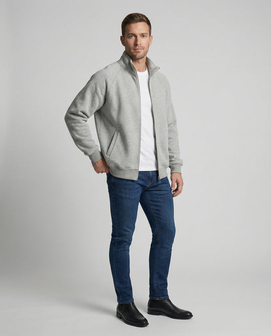Herren weit geschnittene Sweatjacke mit Stehkragen und durchgehendem Reißverschluss Nord Taschen