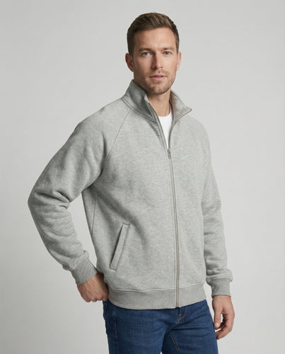 Herren weit geschnittene Sweatjacke mit Stehkragen und durchgehendem Reißverschluss Nord Taschen