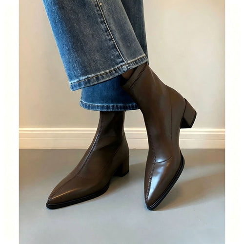 Damen Knöchelhohe Leder-Ankleboots mit spitzer Kappenform und sculpted Blockabsatz Nord Taschen