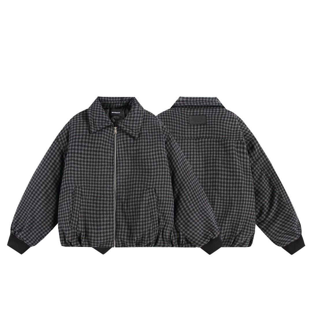 Unisex Boxy-Karos-Steppblouson mit Reißverschluss und elastischem Saum Nord Taschen