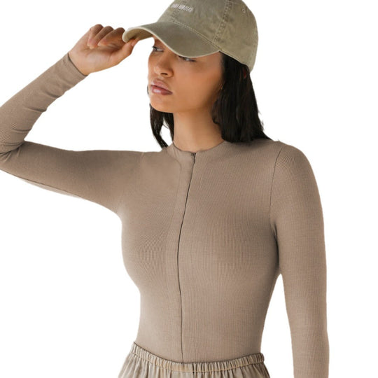 Damen Enganliegendes Longsleeve mit Stehkragen