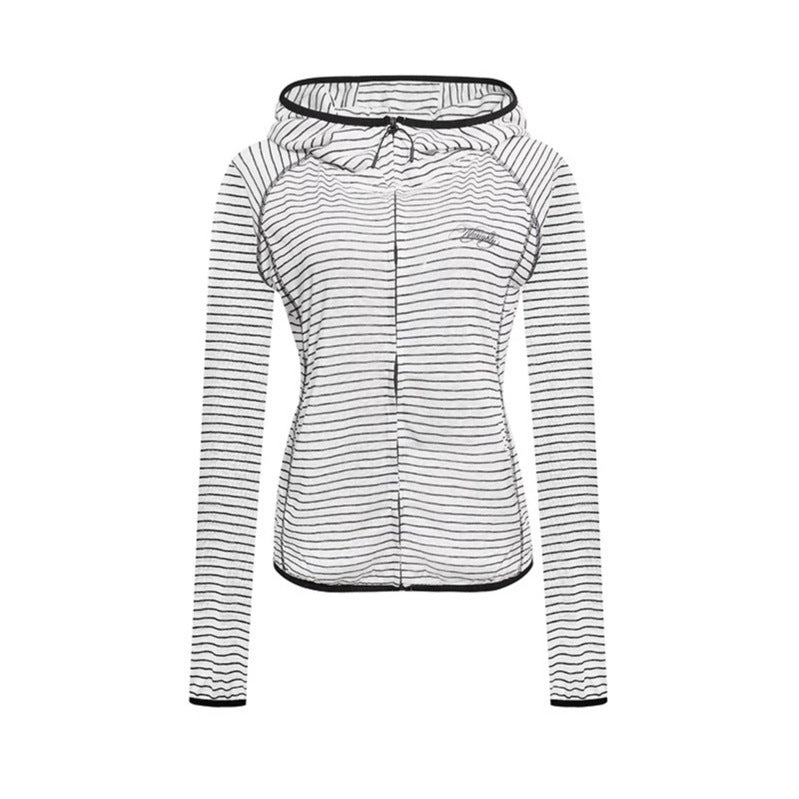 Damen Leichte Kapuzen-Zipjacke im Streifen-Look mit figurbetonter Passform und Raglanärmeln Nord Taschen