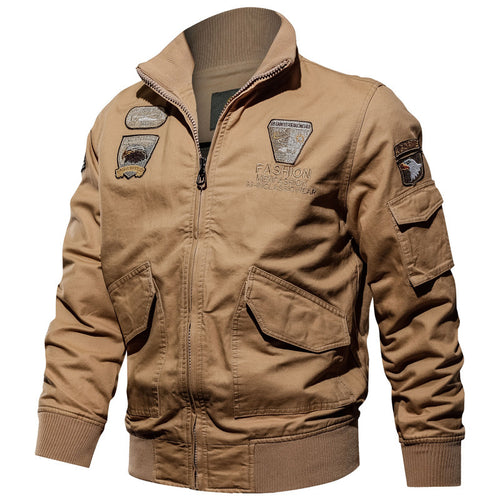Herren Military-Canvas Bomberjacke mit Stickpatches und Ärmeltasche Nord Taschen