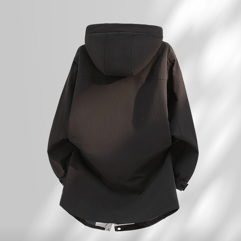 Herren Wasserabweisende Oversize-Utility-Übergangsjacke mit Kapuze und verdecktem Zwei-Wege-Reißverschluss Nord Taschen