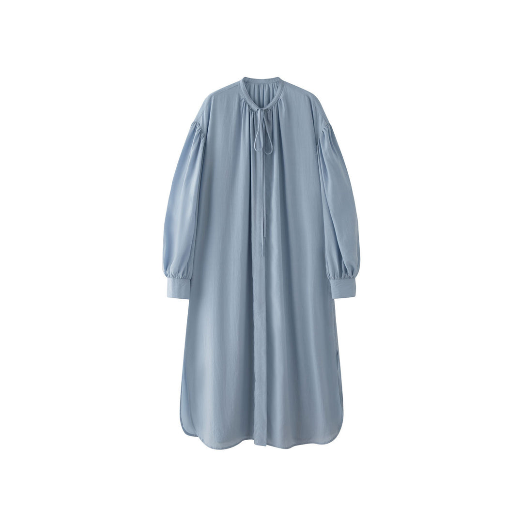Damen Weiches Oversize-Maxikleid mit Bindekragen und Ballonärmeln Nord Taschen