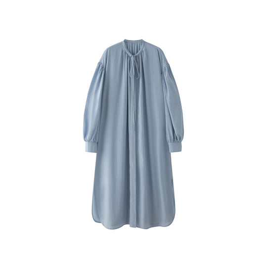 Damen Weiches Oversize-Maxikleid mit Bindekragen und Ballonärmeln Nord Taschen