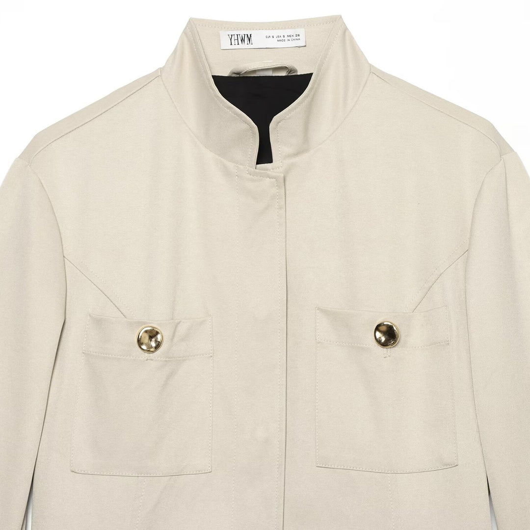 Damen Leichte Feldjacke im Safari-Stil mit Stehkragen und vier Pattentaschen Nord Taschen