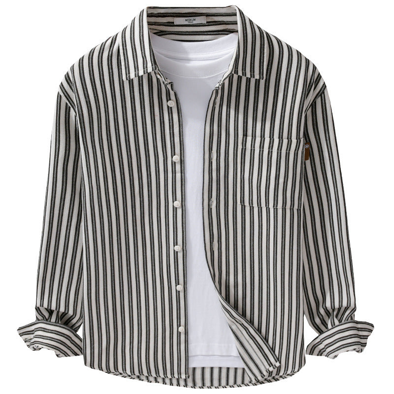 Herren Gestreiftes Baumwoll-Overshirt mit aufgesetzter Brusttasche und softem Crinkle-Finish Nord Taschen