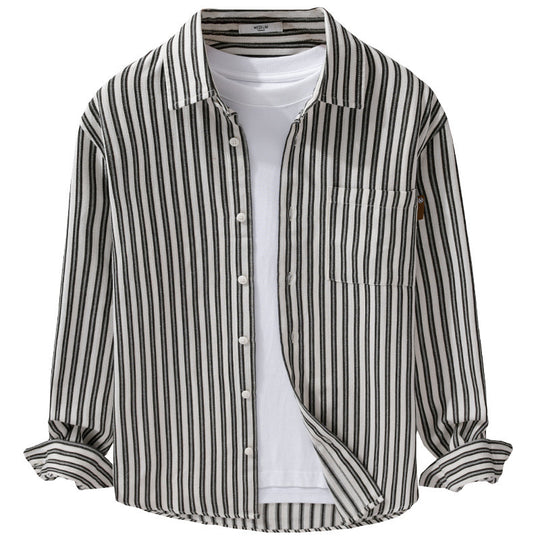 Herren Gestreiftes Baumwoll-Overshirt mit aufgesetzter Brusttasche und softem Crinkle-Finish Nord Taschen