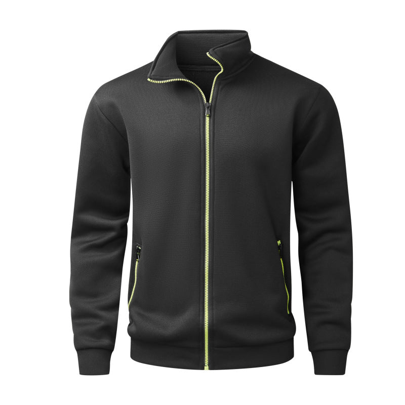 Herren Fleece-Strickjacke mit durchgehendem Reißverschluss, Stehkragen & Neon-Kontrastdetails Nord Taschen