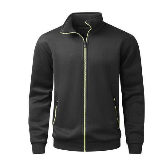 Herren Fleece-Strickjacke mit durchgehendem Reißverschluss, Stehkragen & Neon-Kontrastdetails Nord Taschen