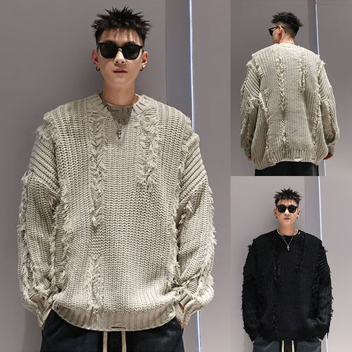 Herren Lässiger Grobstrickpullover mit used Look Nord Taschen