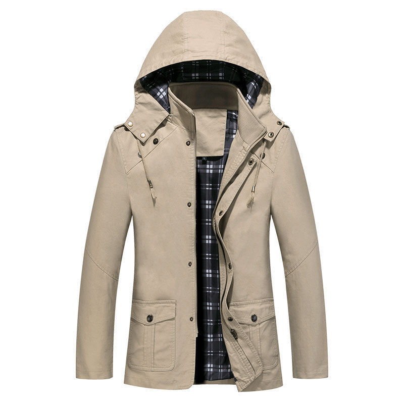 Herren Urbaner Baumwoll‑Hoodie‑Blouson mit Kapuze, kariertem Innenfutter und aufgesetzten Pattentaschen Nord Taschen