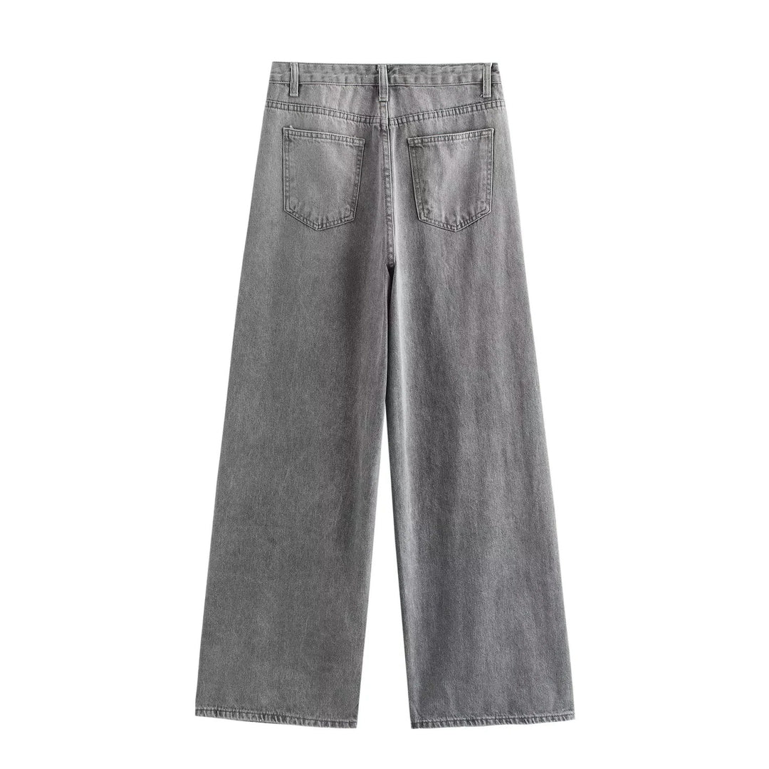 Damen 20+ weite High‑Waist Denim‑Palazzo‑Jeans mit asymmetrischem Bunddetail Nord Taschen