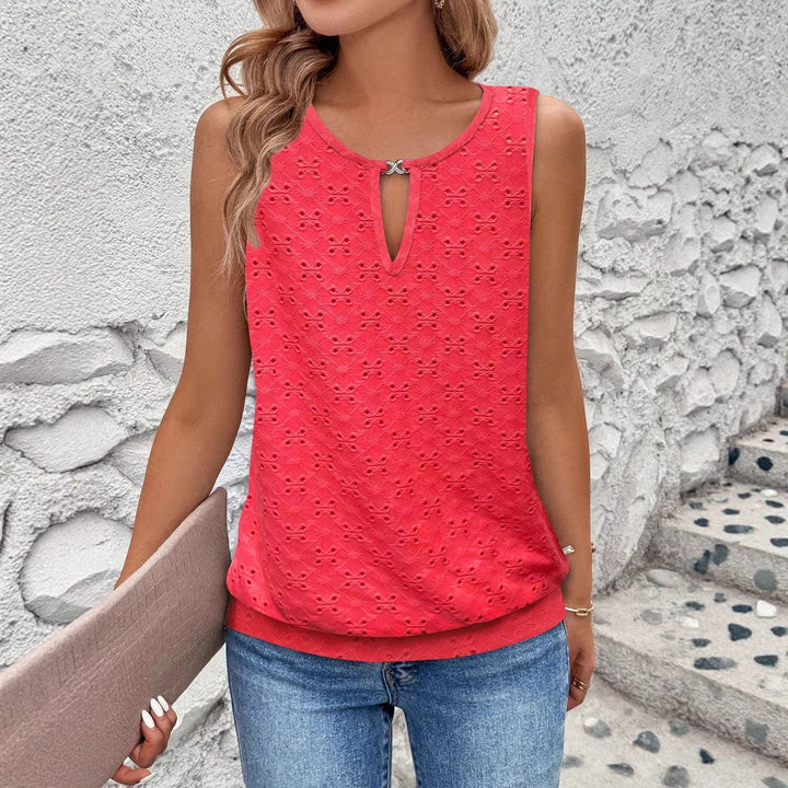 Damen luftiges Tanktop mit dekorativem Ausschnitt und feiner Struktur