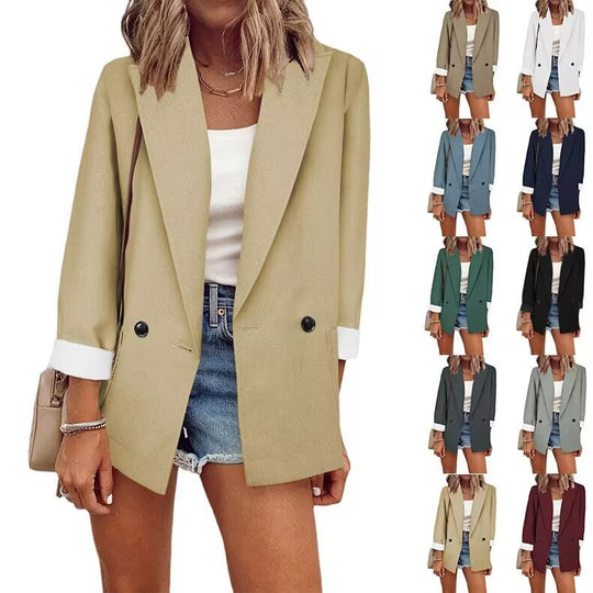 Damen Lockerer Longline-Blazer mit aufgekrempelten Ärmeln und zweireihiger Knopfleiste Nord Taschen