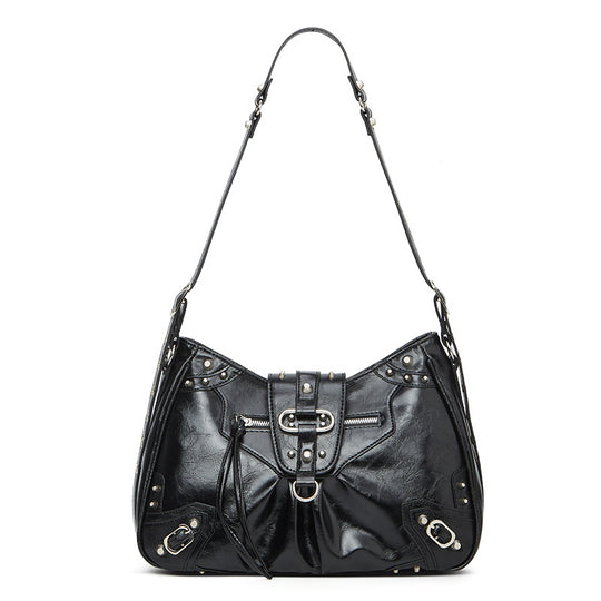 Damen Hobo-Tasche mit innovativem Faltendesign und dekorativen Nieten Nord Taschen