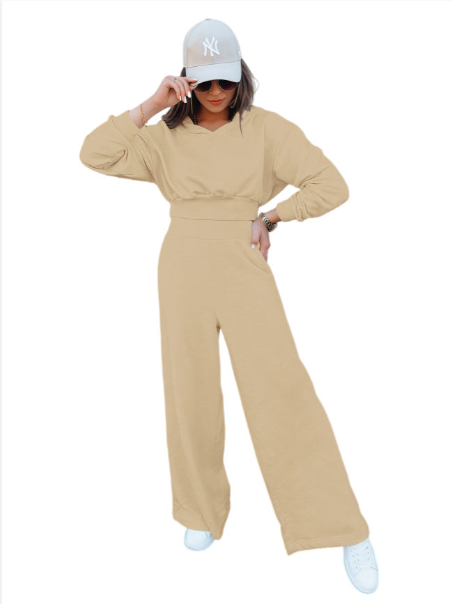 Damen Loungewear-Set mit Cropped V‑Ausschnitt-Pullover und hochtaillierter Palazzohose Nord Taschen