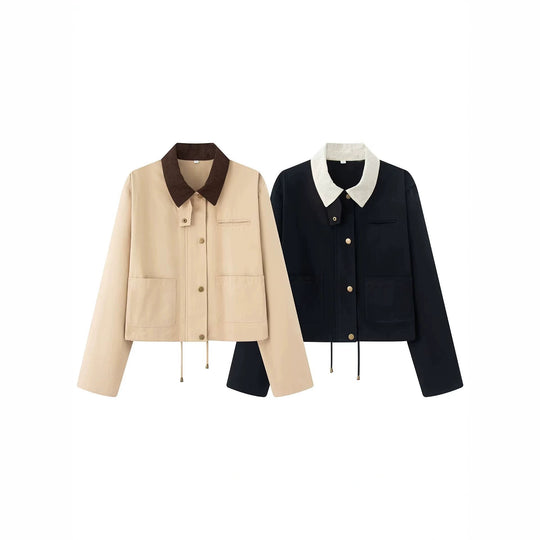 Damen Kurze Boxy-Übergangsjacke mit Cordkragen, Kordelzug und aufgesetzten Taschen Nord Taschen