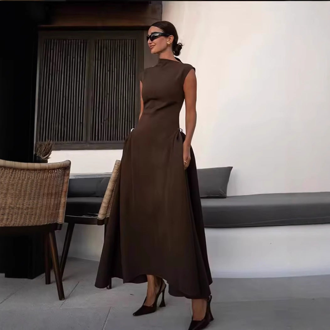 Damen A-Linien Kleid mit asymmetrischem Ausschnitt und eleganten Falten Nord Taschen