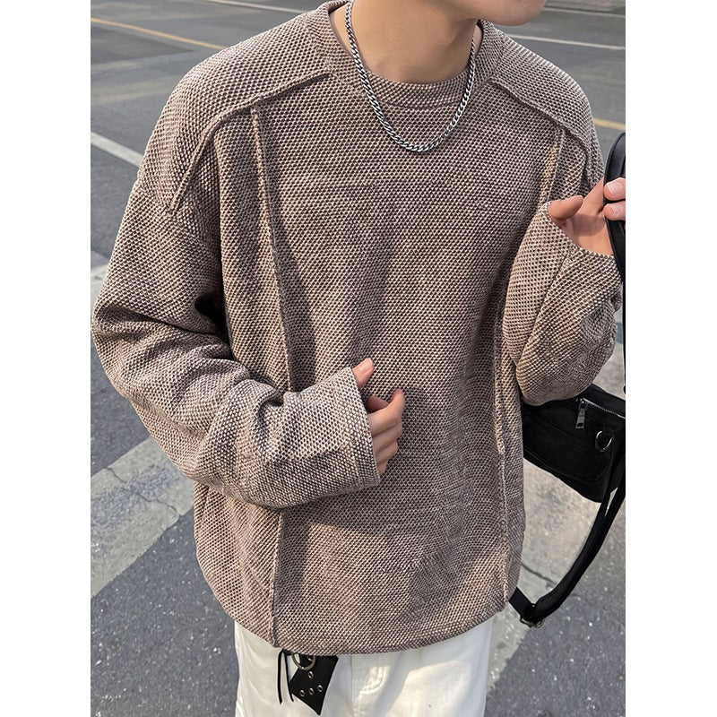 Herren Oversize Waffelstrick-Pullover mit Rundhalsausschnitt Nord Taschen