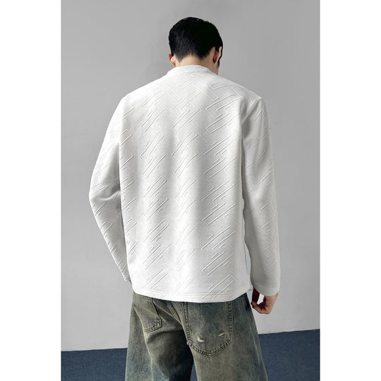 Herren Strukturiertes Langarmshirt mit Stehkragen und geometrischem Reliefmuster Nord Taschen