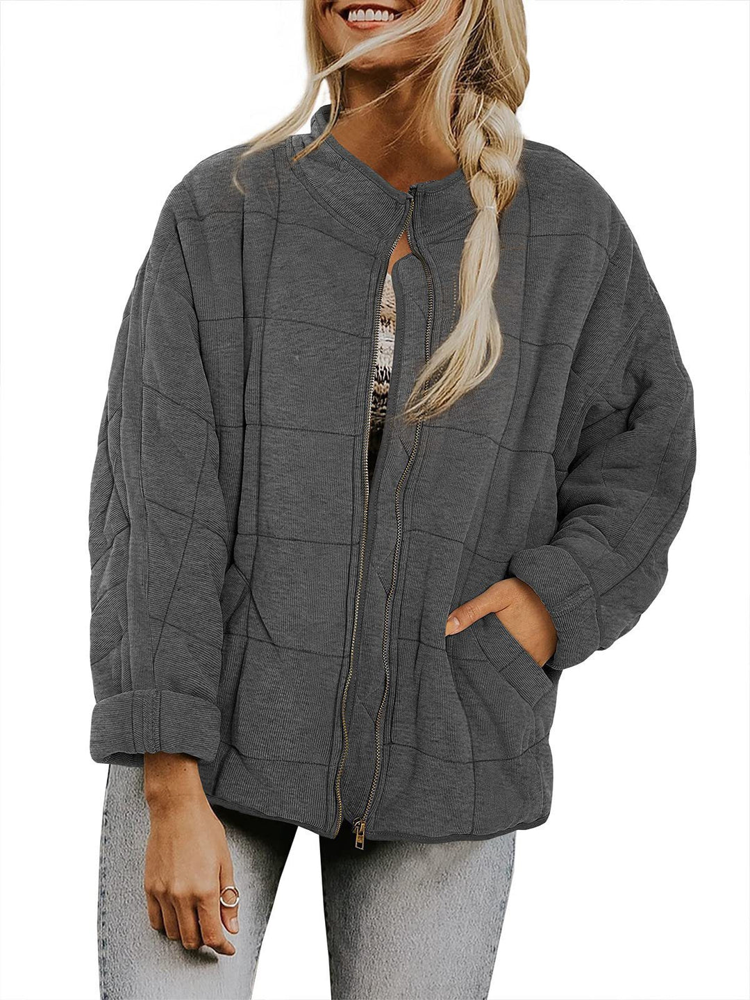 Damen Oversize Steppjacke mit Reißverschluss und Eingrifftaschen Nord Taschen