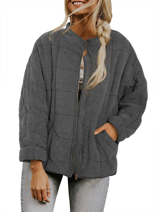 Damen Oversize Steppjacke mit Reißverschluss und Eingrifftaschen Nord Taschen