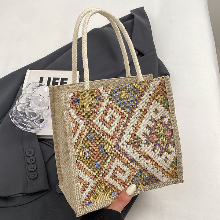 Damen Jute-Tasche mit kunstvollem, gewebtem Muster und praktischen Henkeln Nord Taschen
