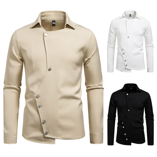 Herren modisches, asymmetrisches Hemd mit einzigartigen Knopfdetails Nord Taschen