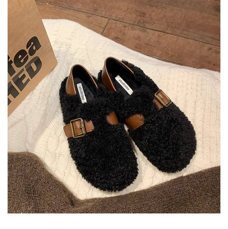 Damen Gefütterte Teddy-Flausch Mules mit verstellbarer Metallschnalle und Fersenriemen Nord Taschen