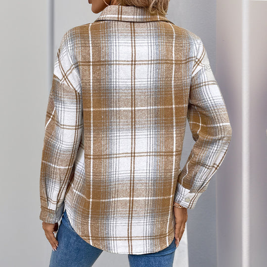 Damen Karo Hemdenpullover mit Reißverschluss Nord Taschen