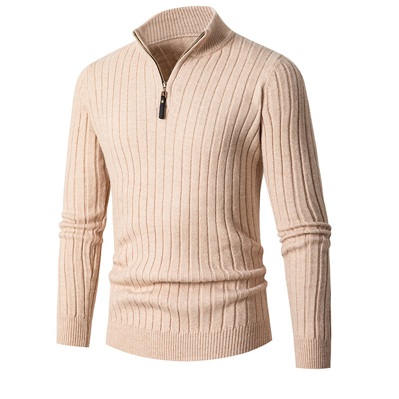 Herren gerippter Troyerpullover mit halbem Reißverschluss und Stehkragen Nord Taschen