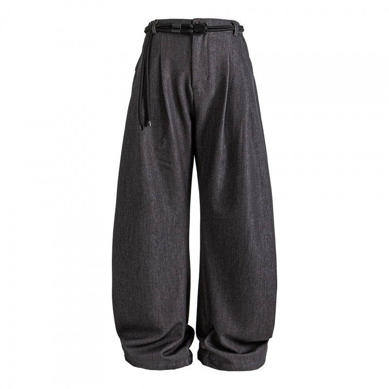 Damen Hochtalierte weite Marlene-Hose mit Faltenbund und Tunnelzuggürtel Nord Taschen