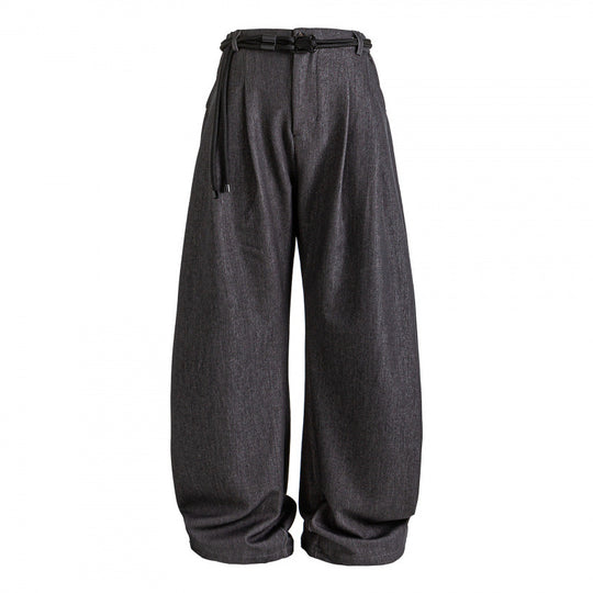 Damen Hochtalierte weite Marlene-Hose mit Faltenbund und Tunnelzuggürtel Nord Taschen