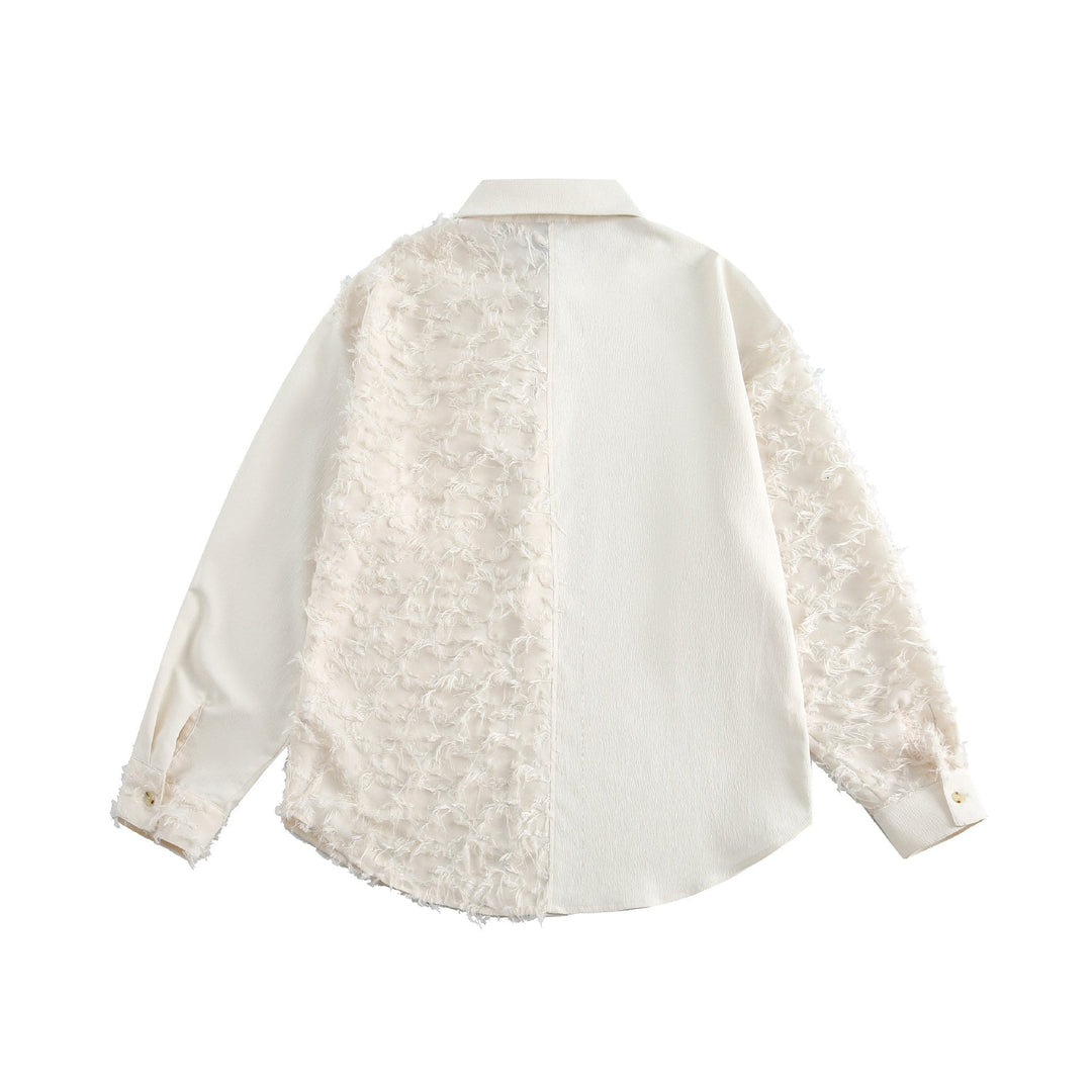 Damen Blusen-Overshirt mit flauschiger Fransenstruktur und Kentkragen Nord Taschen