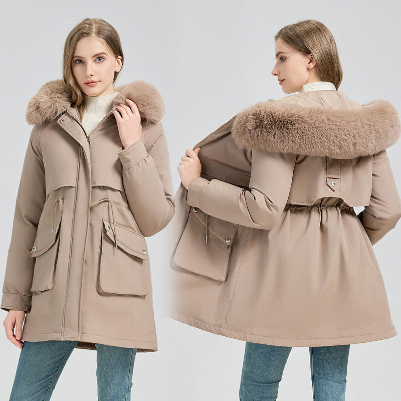 Damen nan taillierter Thermo-Parka mit abnehmbarer Kunstpelzkapuze, weichem Teddyfutter und verstellbarem Tunnelzug Nord Taschen