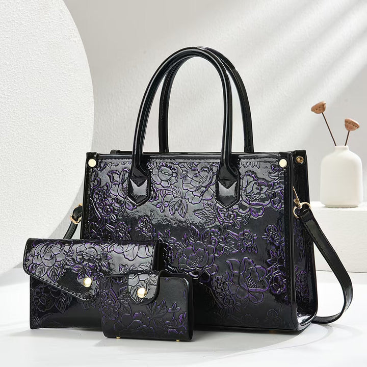 Damen elegante Handtasche mit floraler Prägung und abnehmbaren Zubehör Nord Taschen