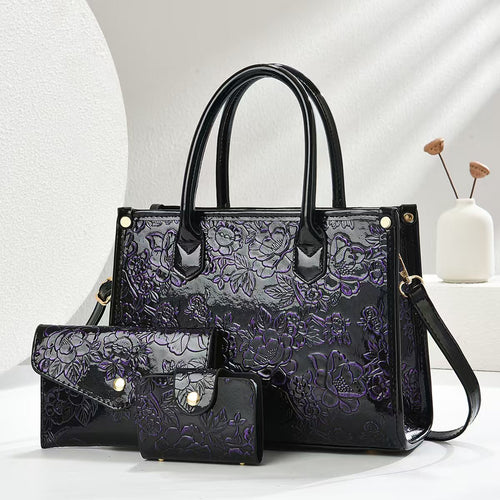 Damen elegante Handtasche mit floraler Prägung und abnehmbaren Zubehör Nord Taschen