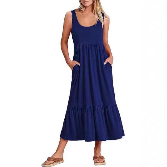 Damen Maxikleid mit fließendem Rock und praktischen Taschen
