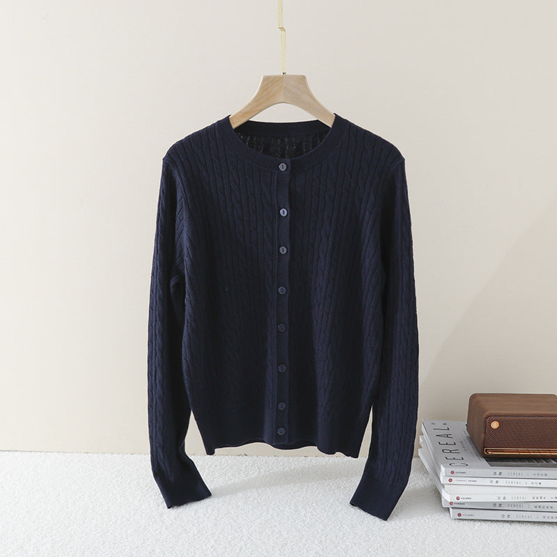 Damen Feiner Zopfmuster-Cardigan mit Rundhals und durchgehender Knopfleiste Nord Taschen